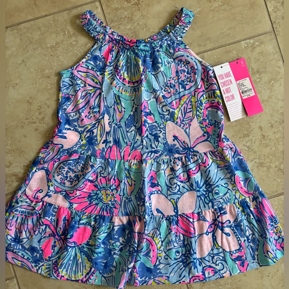 NWT size S (4-5) Lilly Pulitzer Mini Loro Dress, Print is Pop Up Got Your Back